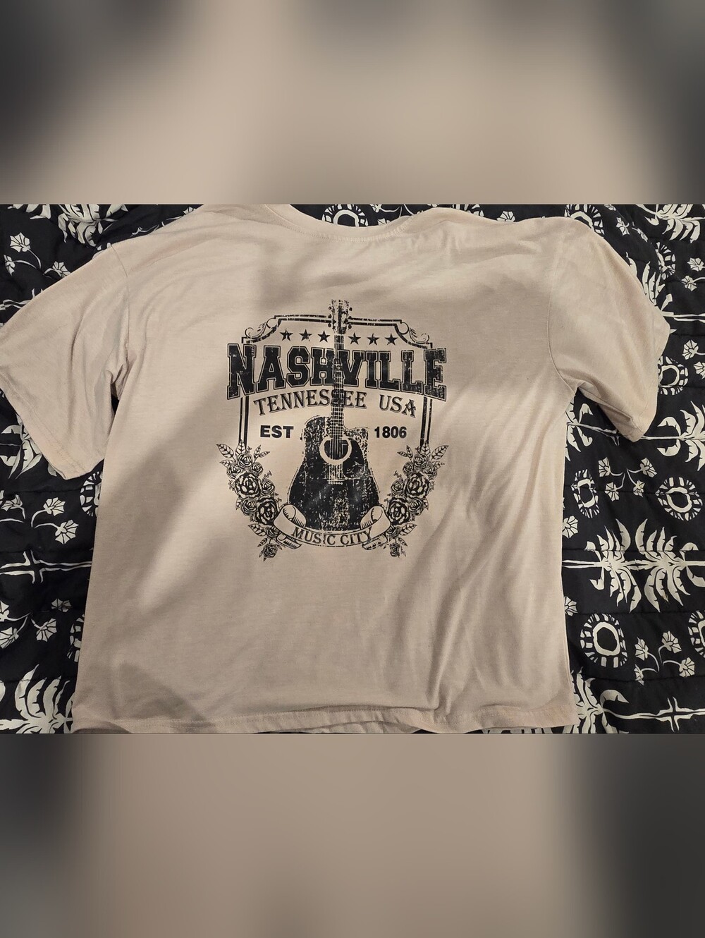 SHEIN Cream Graphic Tee with Faded Brown Print